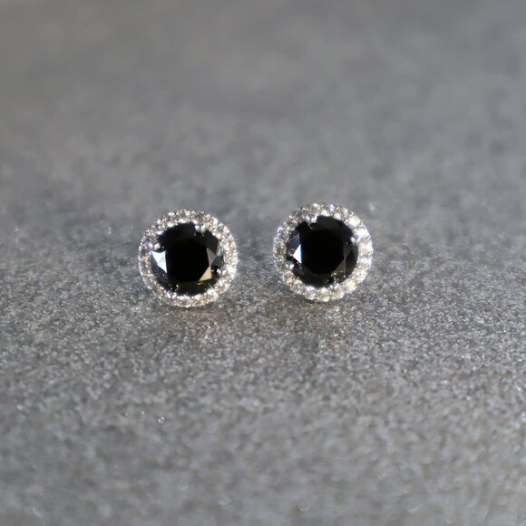 Women's Round Black Birthstone Elegant Mall Dainty Halo Cubic Zirconia Earring - Picture 4 of 6